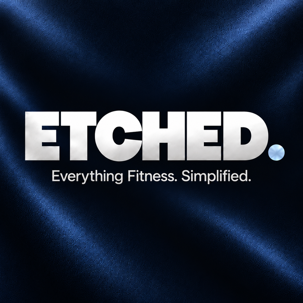 ETCHED. Everything Fitness. Simplified. in midnight and silver-blue