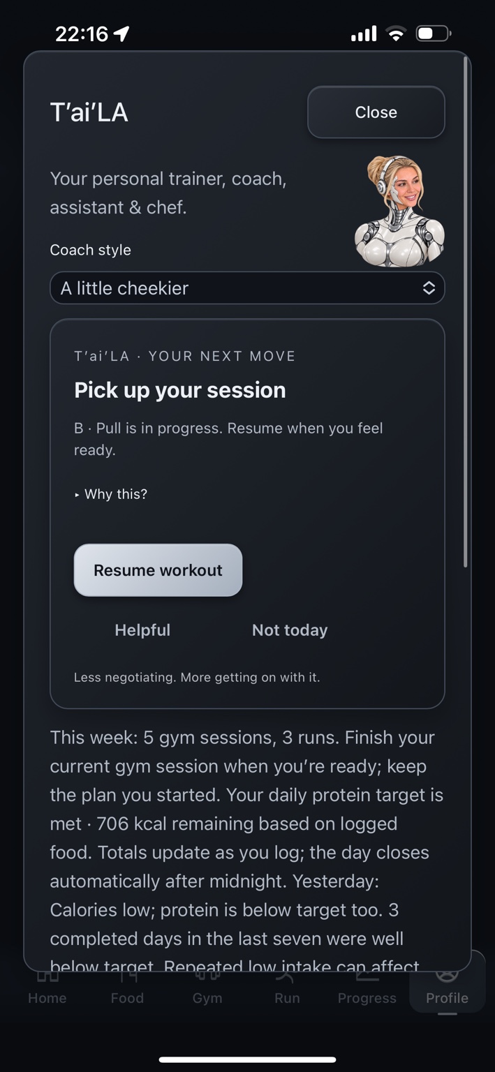 Taila coaching panel with adjustable coach style
